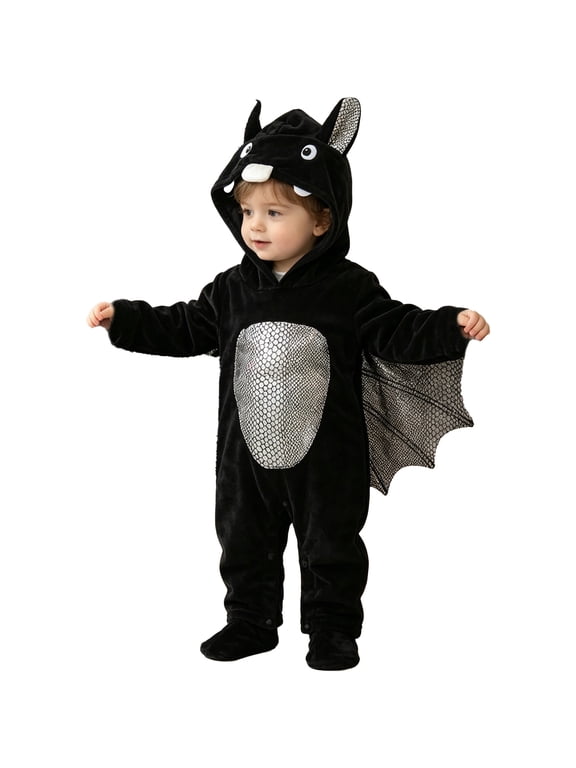 My First Halloween Baby Boys Girls Velvet Bat Hooded Romper Long Sleeve Jumpsuit Dress Up Outfit 0 24M
