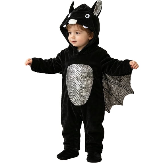 Dakiuu My First Halloween Baby Boys Girls Velvet Bat Hooded Romper Long Sleeve Jumpsuit Dress Up Outfit 0 24M