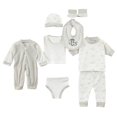 thumbnail image 1 of Dakiuu Newborn Baby Boy Girl Clothes Unisex Preemie Infant Layette Set 8 Pcs Summer Outfit Clothing Set with Romper Top Pants Bib Hat for 0-3 Months, 1 of 6