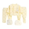 thumbnail image 1 of Dakiuu Newborn Cute Clothes Set 5 Pieces Layettes Gift Set for Boys Girls Fall Winter Cotton Long Sleeve Tops Footies Pants with Bib And Hats Infant Baby Outfit, 1 of 8