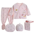 thumbnail image 1 of Dakiuu Newborn Infant Layette Outfit Set 5 Pcs Unisex Baby Boy Girl Cute Cartoon Rabbit Summer Fall Winter Clothes with Tops Pants Bib and Hats for New Born, 1 of 4