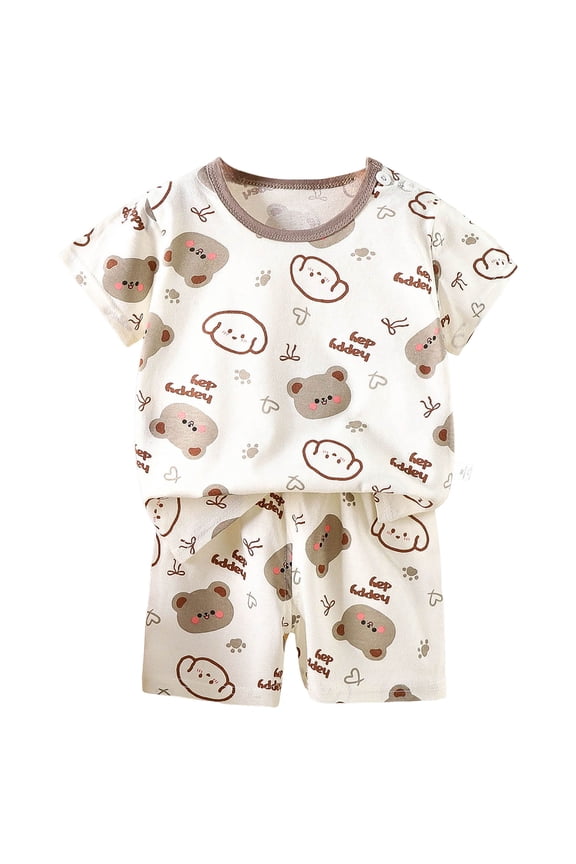 Pajama 2 Pieces Sleepwear Set for Baby Toddler Kids Boys Girls Cute Dog Cat Cartoon Print Short Sleeve Summer Shorts Set Cotton Snug Fit Jammies Pj Clothes for Children