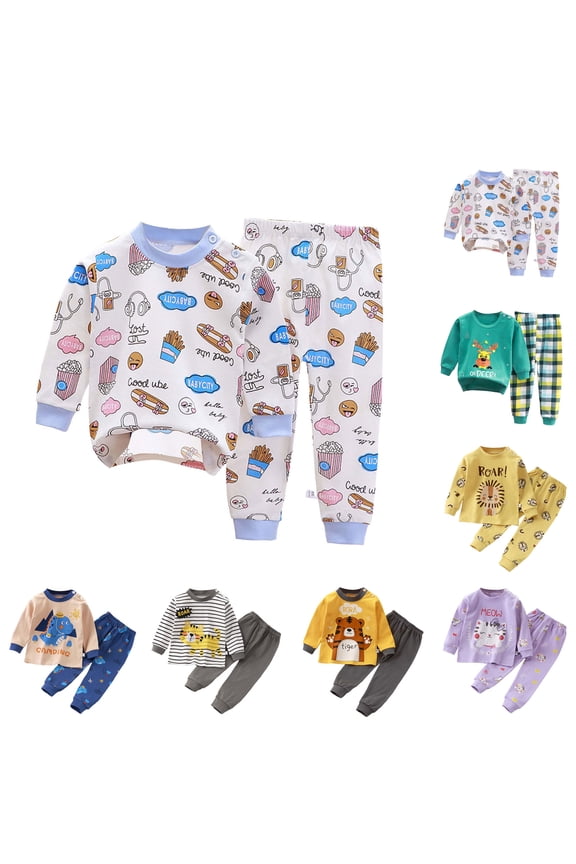 Pajama Sets for Baby Toddler Boys & Girls Kids Cute Soft Snugfit Pj Sleepers 2-Pieces Cotton Long Sleeve Top and Pants Sleepwear Clothes Light Yellow5-6 Years (130)