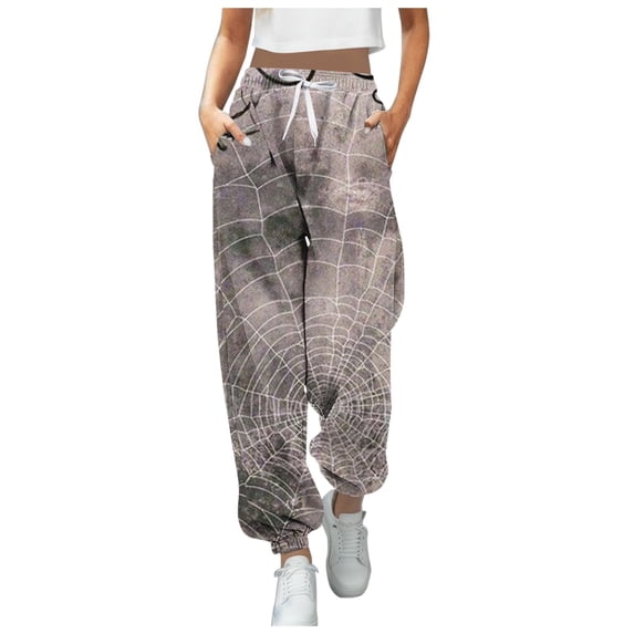Dakiuu Tie Dye Graphic Print Drawstring Jogger Pants for Women Halloween All over Print Elastic Waist Casual Sweatpants Loose Fit Trousers for Fall Daily Party Loungewear