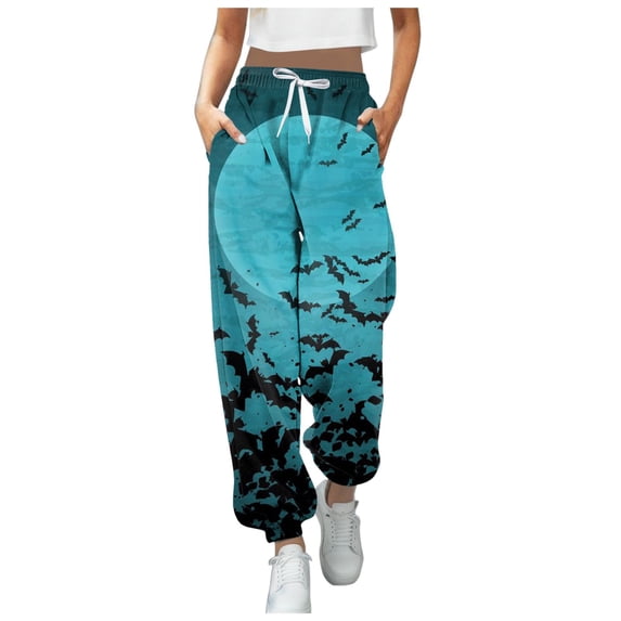 Dakiuu Tie Dye Graphic Print Drawstring Jogger Pants for Women Halloween All over Print Elastic Waist Casual Sweatpants Loose Fit Trousers for Fall Daily Party Loungewear
