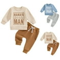 thumbnail image 1 of Dakiuu Toddler Baby Boy Winter Spring Clothes Casual Letter Graphic Mama's Little Man Long Sleeve Crewneck Sweatshirt and Sweatpants 2 Pcs Pullover Tops Pants Outfits Light Blue 18-24M (18), 1 of 7