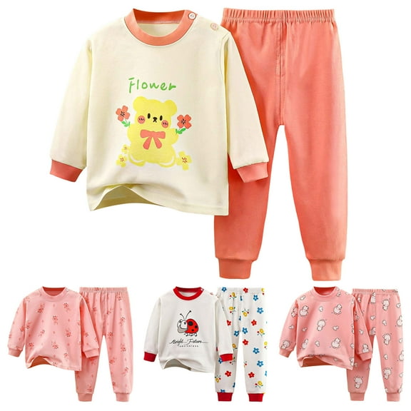 Dakiuu Toddler Baby Girls Spring Fall Winter Clothes 2 Pieces Cute Flower Pajamas Set Long Sleeve Crew Neck Shirts and Allover Print Pants Pj Sleepwear Outfits Red 4-5 Years (120)