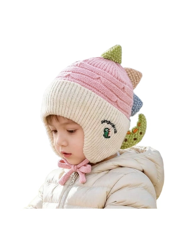 Toddler Boys Dinosaur Earflap Knit Hat Spikes Tie Straps for Winter