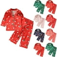 thumbnail image 1 of Dakiuu Toddler Girls Boys Christmas Satin Silk Pajamas Button Down 2 Pieces Santa Print Long Sleeve Pj Set Kids Nightgown Sleepwear 18month - 8 Years Watermelon Red, 1 of 7