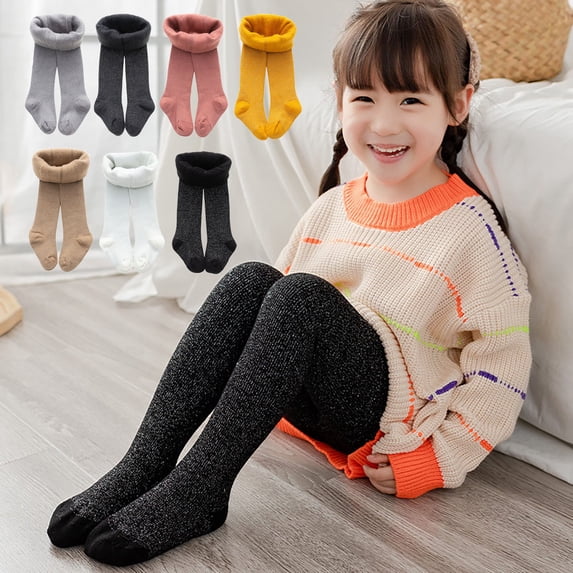 Dakiuu Toddler Girls Fleece Lined Tights Winter Warm Baby Seamless Leggings Kids Knit Soft Newborn Infant Pants Stockings for Kids