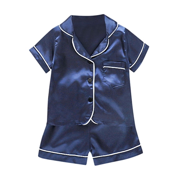 Dakiuu Unisex Baby Satin Pajamas Set Boys' Girls' Solid Color Button Down T Shirts and Shorts 2 Pieces Ice Silk Pj Sleepwear Toddlers Summer Loungewear Clothing Outfit