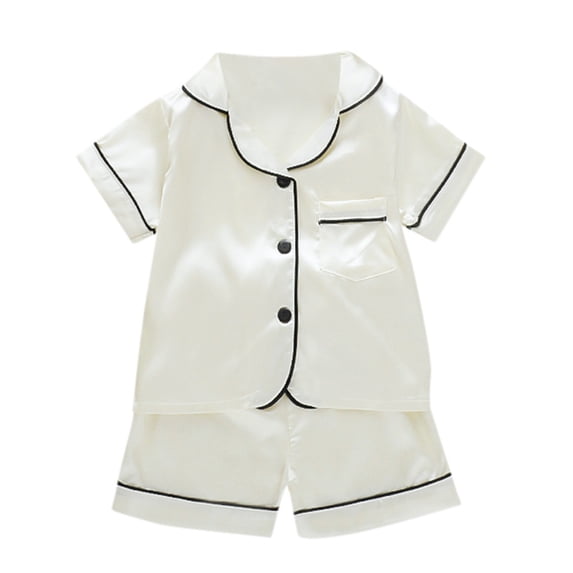 Dakiuu Unisex Baby Satin Pajamas Set Boys' Girls' Solid Color Button Down T Shirts and Shorts 2 Pieces Ice Silk Pj Sleepwear Toddlers Summer Loungewear Clothing Outfit
