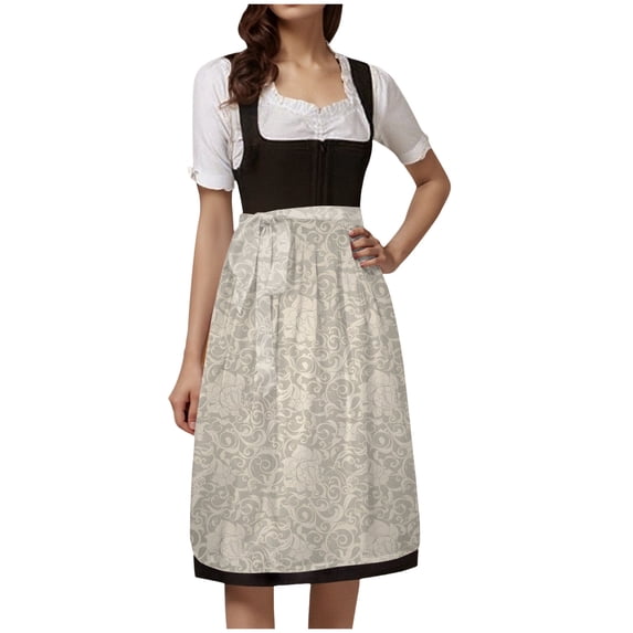 Dakiuu Women Antique Floral Long Separate Dirndl Apron Skirt Matching White Puff Blouse Oktoberfest Beer Festival Replacement Accessory
