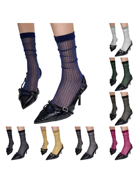 Women Girls Novelty Glitter Slouch Ankle Socks Sparkly Metallic Casual Kids Bright Retro Piles Scrunch Short Socks Stacked Boot Socks for Carnival Dress