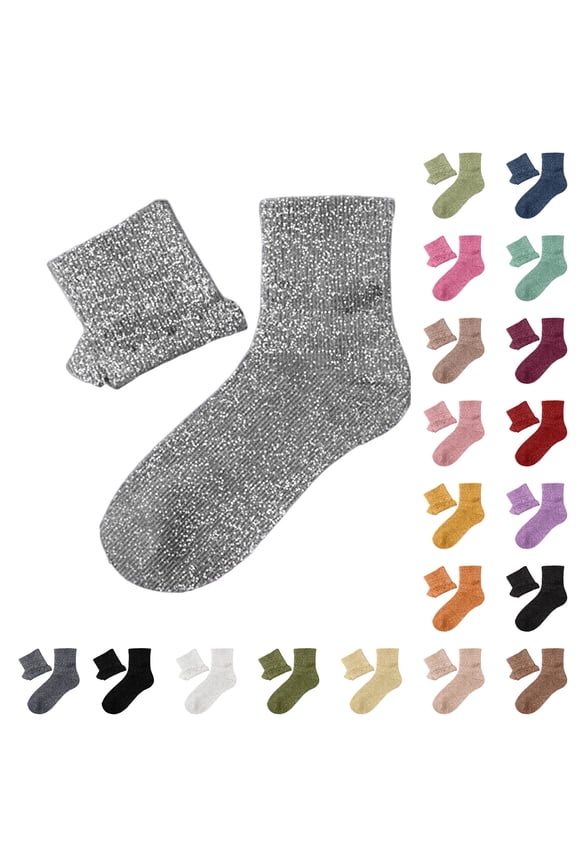Women Girls Novelty Glitter Slouch Ankle Socks Sparkly Metallic Casual Kids Bright Retro Piles Scrunch Short Socks Stacked Boot Socks for Carnival Dress