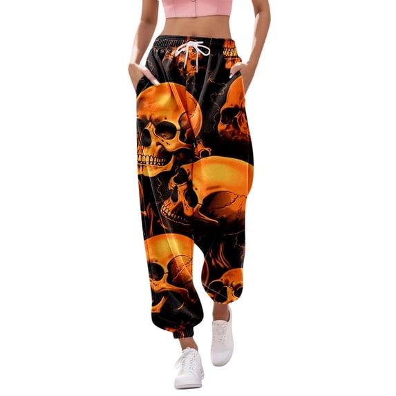 Dakiuu Women's Halloween All over Print Jogger Sweatpants Drawstring Loose Fit Casual Lounge Pants with Side Pockets Fall Themed Outfits for Trick or Treat Daily Wear