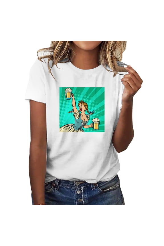 Women's Oktoberfest Outfit Clothes German Novelty Funny Beer Short Sleeve Crew Neck T Shirt Summer Holiday Festival Casual Blouse Top Tshirts