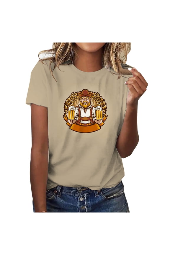 Women's Oktoberfest Outfit Clothes German Novelty Funny Beer Short Sleeve Crew Neck T Shirt Summer Holiday Festival Casual Blouse Top Tshirts