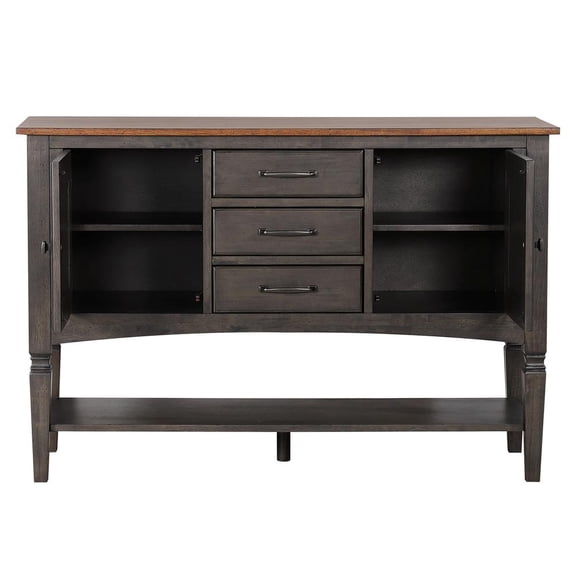 Dakota 10PC 60-78-in Rectangle Expand Dining Table Set w Buffet Brown Gray Wood