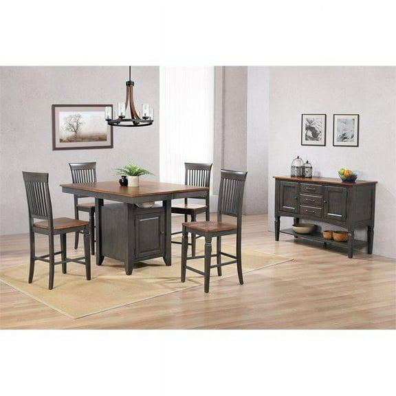 Dakota 6PC Extendable 42-54-in Pub Dining Table Set w Buffet Brown Gray Wood