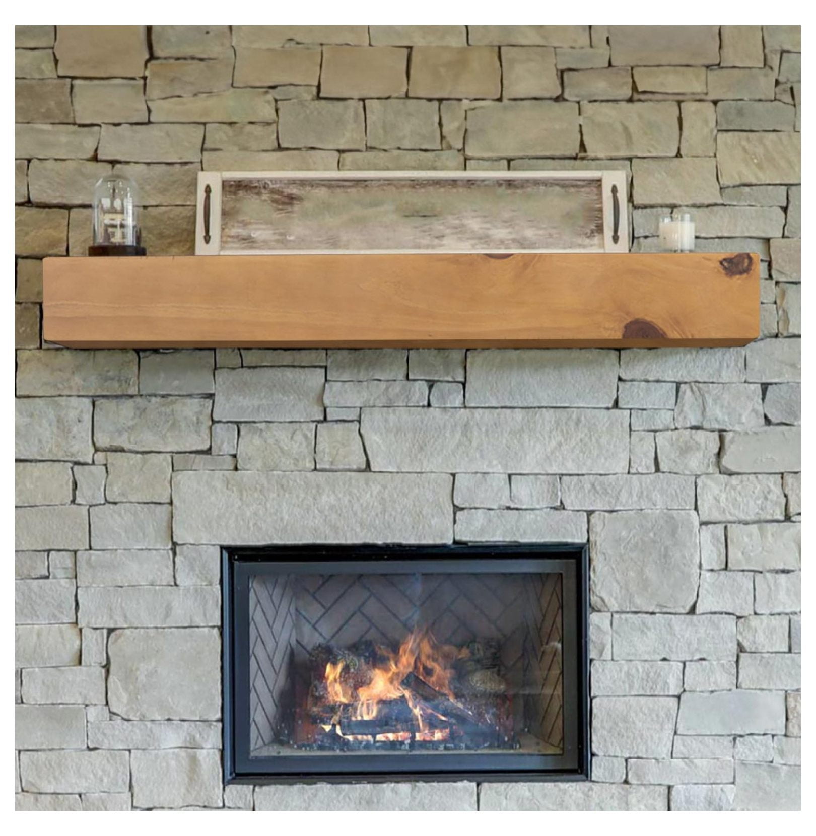 Dakota 72 Inch Pine Wood Floating Fireplace Mantel Shelf Golden Pecan