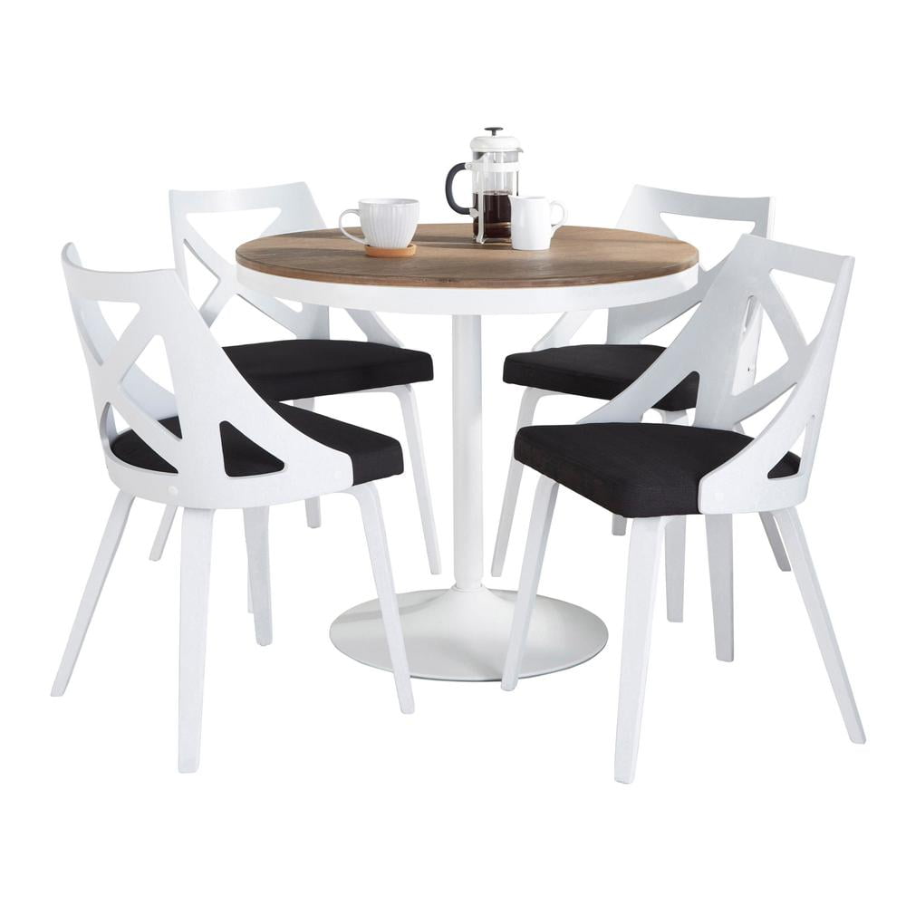Modern White and Charcoal Bamboo Dining Set with Fabric Seats