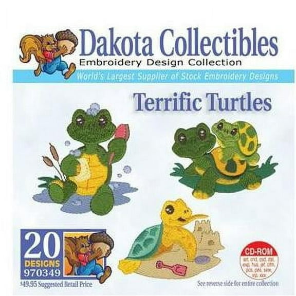 Dakota Collectables Embroidery Design CD 970349 "Terrific Turtles" Includes 20 (4 Inch x 4 Inch) Designs