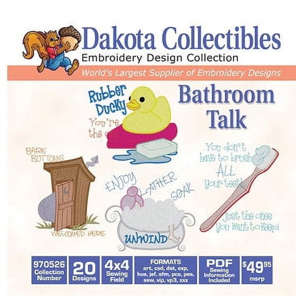 Dakota Collectables Embroidery Design CD 970526 "Bathroom Talk" Includes 20 (4 Inch x 4 Inch) Designs