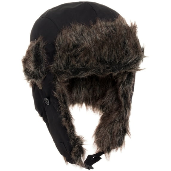 Dakota Dan NEW Mens Water Resistant Black Ear Flap Bomber Cap w/ Faux Fur Lining