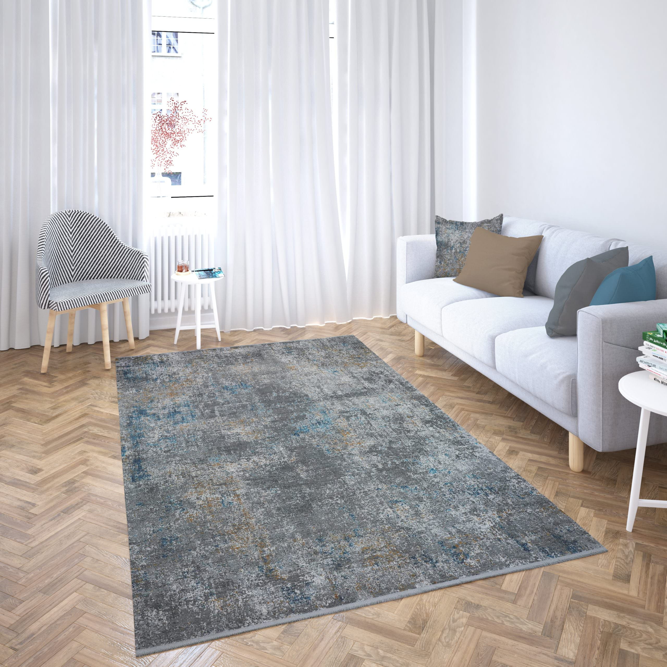 Dakota Gray and Blue Polyester Area Rug