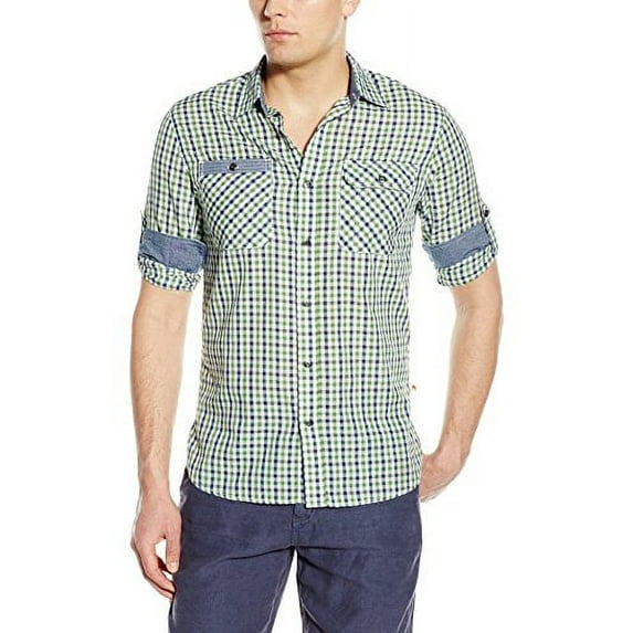 Dakota Grizzly Men's Brock Gingham Heritage Roll-Up Sleeve, Lime, X-Large