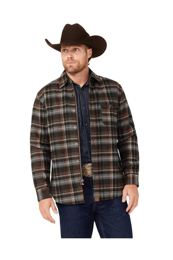 Men's Wade Plaid Print Button-Down Zip Flannel Jacket Charcoal Medium