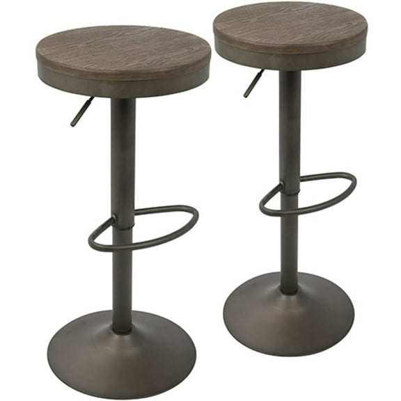 Dakota Industrial Adjustable Barstool in Antique and Brown by LumiSource - Set of 2
