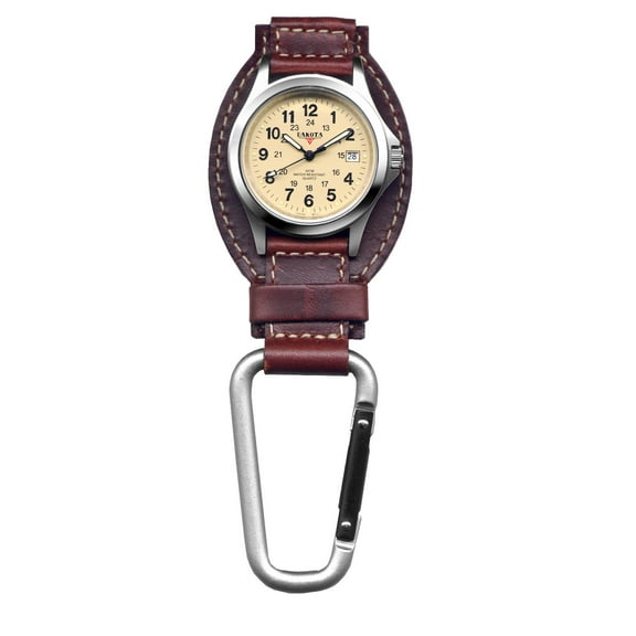 Dakota Leather Field Clip, Clip Watch, Leather Fob Strap, Lightweight Dress Watch, Outdoor Gifts for Men and Women, Use for Fishing, Golf and More, Clip on Watch - Brown