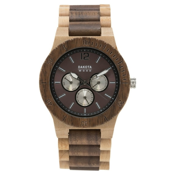 Dakota Mens Maple and Walnut Wood Watch with Link Band