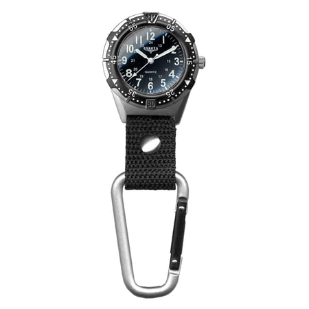 Dakota Backpacker Clip Watch, Nylon Carabiner Strap, Lightweight Watch, Outdoor Gifts for Men and Women, Use for Fishing, Hunting and More - Black