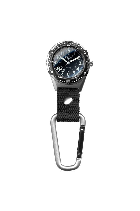 Backpacker Clip Watch, Nylon Carabiner Strap, Lightweight Watch, Outdoor Gifts for Men and Women, Use for Fishing, Hunting and More - Black