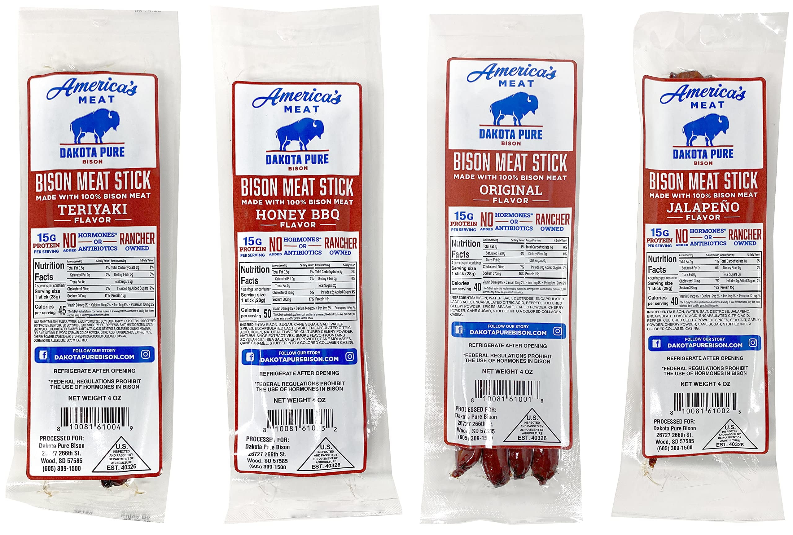 Dakota Pure Bison Meat MMF7 Stick Bison Jerky Sticks, 100 Bison, USA Bison Raised, High Protein