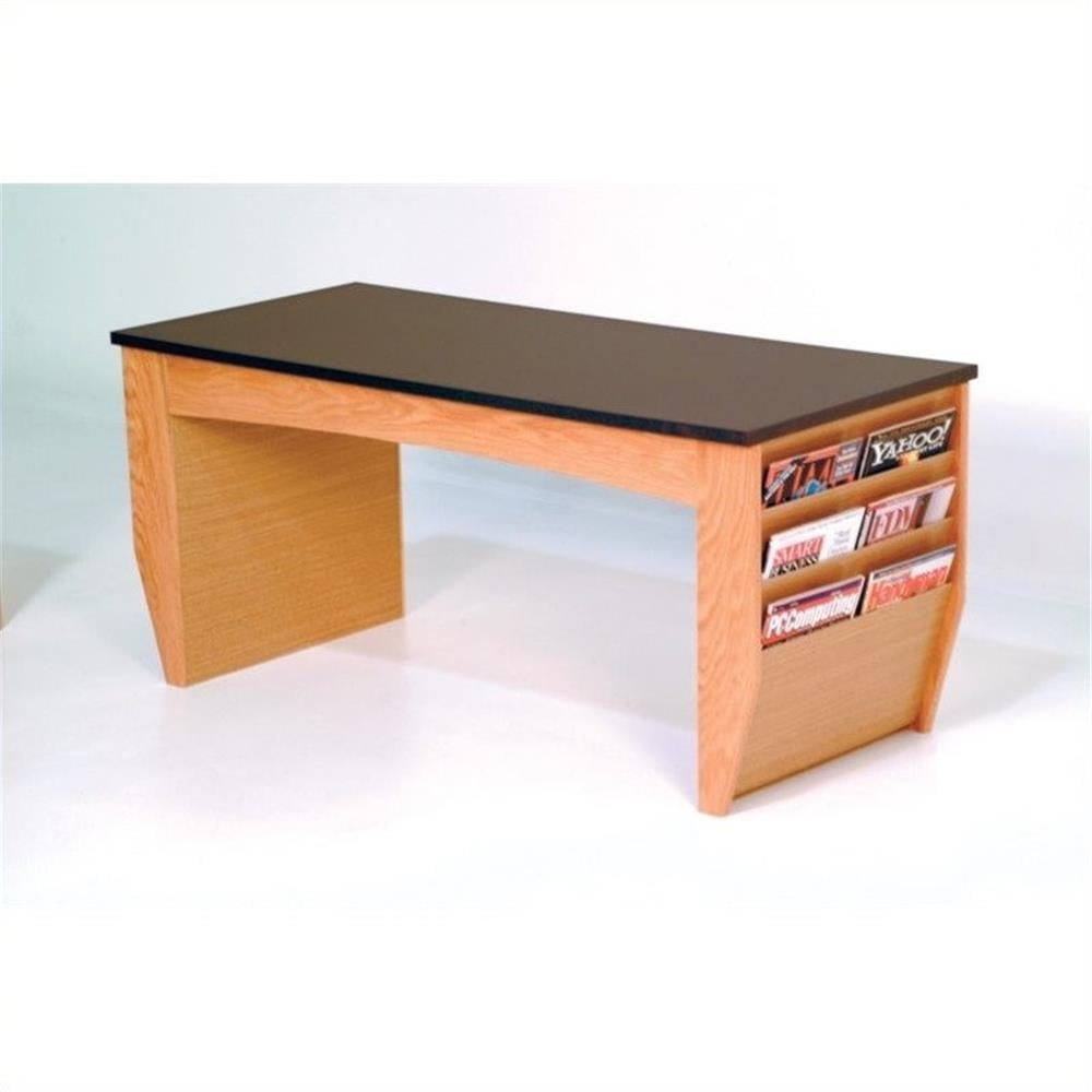 Light Oak Coffee Table with Black Laminate Top and Magazine Pockets