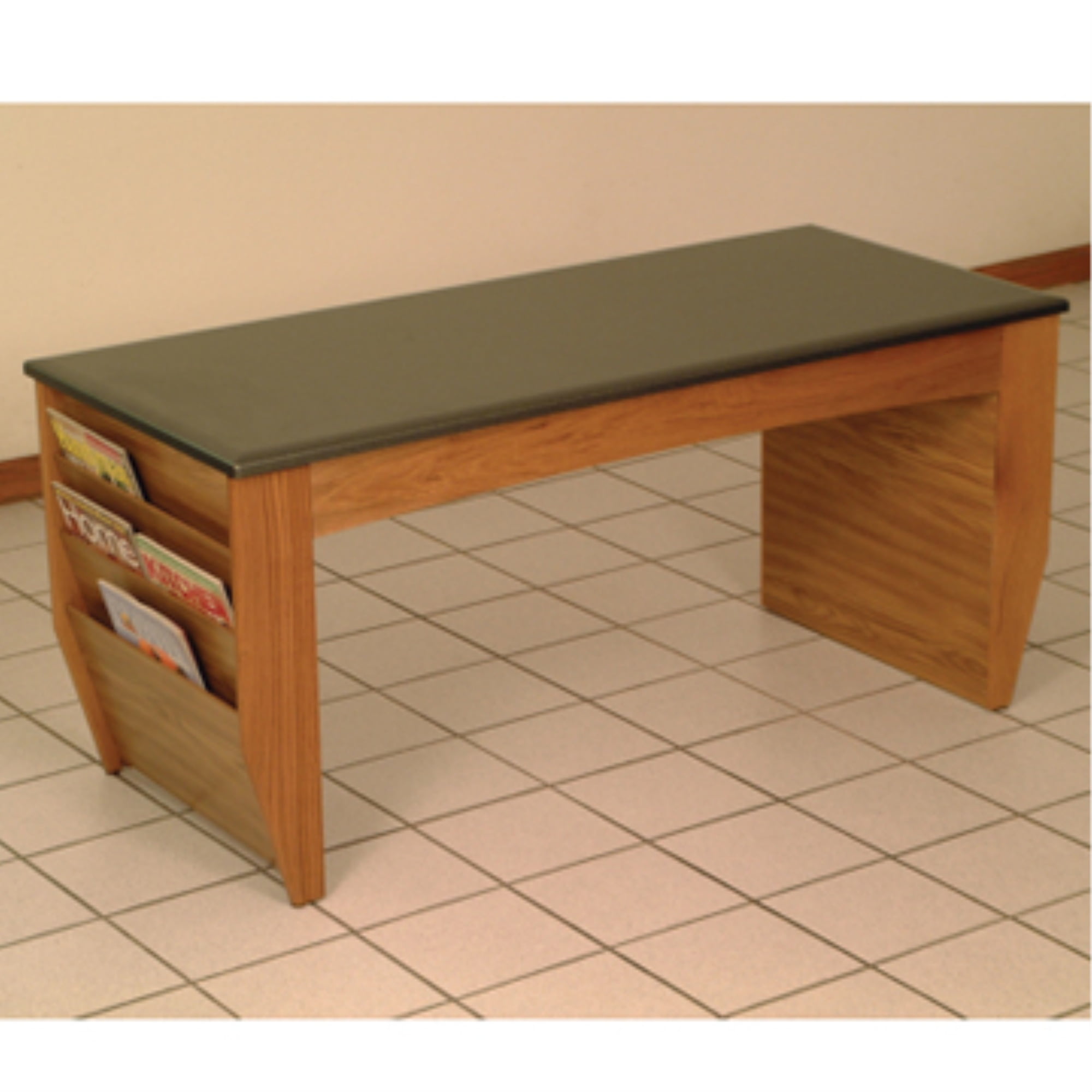 Medium Oak Coffee Table with Magazine Pockets and Black Granite Top