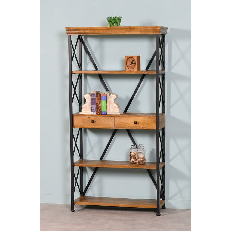 Wood and metal etagere bookcase top