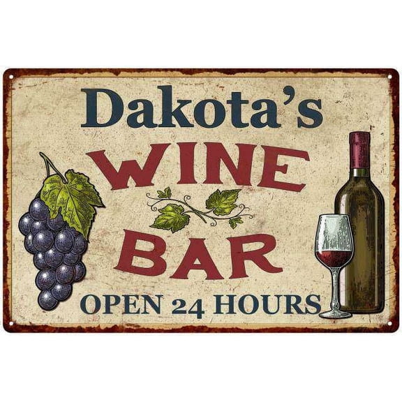 Dakota's Rustic Wine Bar Sign Wall Decor Kitchen Gift 8 x 12 High Gloss Metal 208120056444