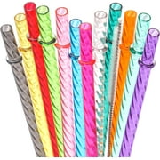Dakoufish 12 Inch Long Reusable Clear Plastic Swirl Drinking Straws for 30 oz & 40 oz Jars/Tumblers,Set of 12 Pcs Replacement Straws with Cleaning Brush (12inch