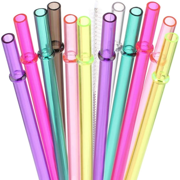 Dakoufish 13" Long Reusable Plastic Replacement Drinking Straws for 40 oz,30 oz & 24 Mason Jar,Tumblers, Set of 12 with Cleaning Brush (13inch,7color)