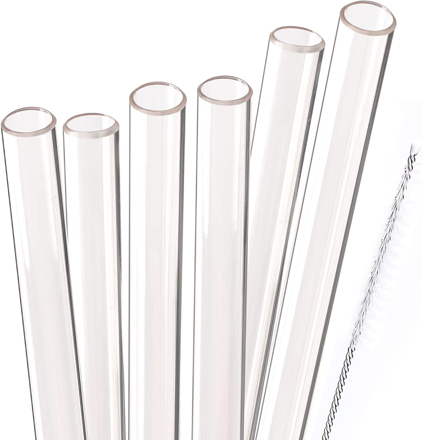 Dakoufish Reusable Smoothie Straws 10 inch Long Wide Mouth Straight Drinking Straws for Milkshakes, Set of 6 with Cleaning Brush (10inch, Clear)