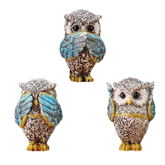 DalVick 3-Piece See No Evil Hear No Evil Speak No Evil Owl Resin Figurines for Home Decor