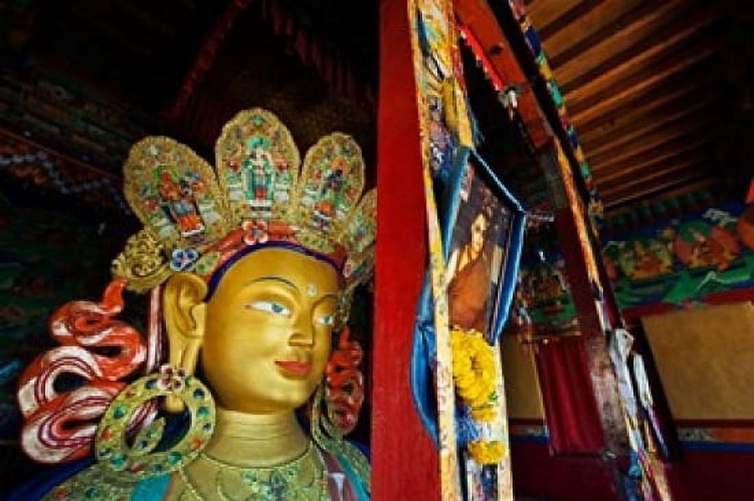 Dalai Lama Picture Beside Maitreya Buddha Thiksey Monastery Thiksey Ladakh India Canvas Art - Anthony Asael DanitaDelimont (29 x 19)
