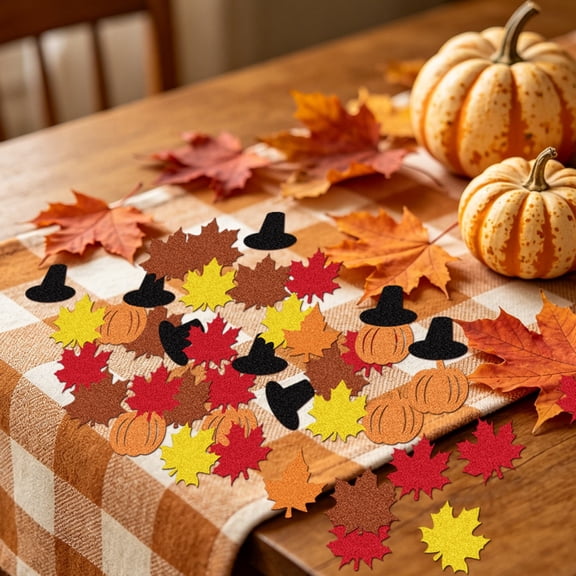 Dalang 100-Pack Thanksgiving Glitter Confetti, Fall Maple Leaf Pumpkin Table Scatter for Party Decor DIY Crafts