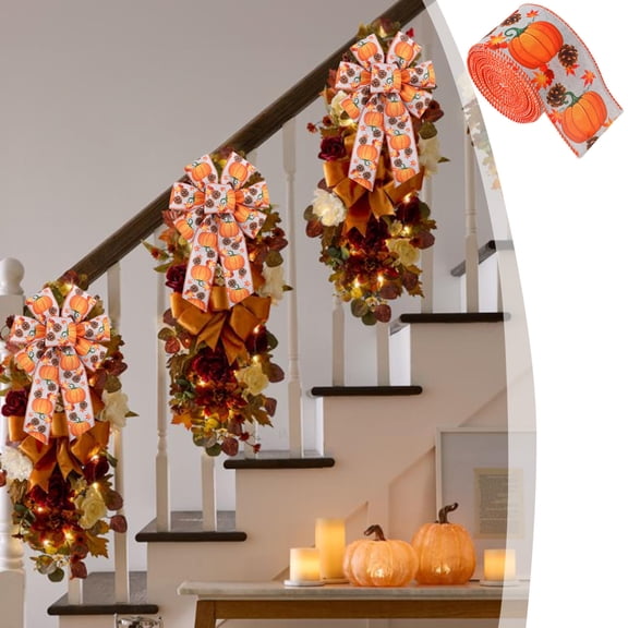 Dalang 2.36in Thanksgiving Maple Leaf Ribbon - Decorative Fabric Trim for Wreaths Gifts Fall Party Crafts