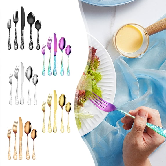 Dalang 5-Piece Skull Pattern Stainless Steel Cutlery Set with Gothic Design, Halloween Dining Set